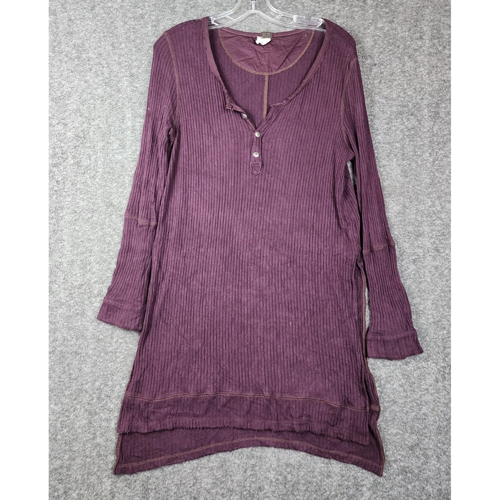 We The Free Free People Tunic Women M Purple Ribbed Henley Long Sleeve Boho